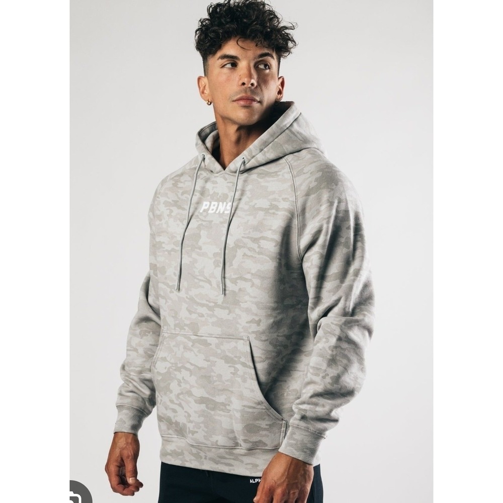 PBNS Alphalete Hoodie Silver Summit Gray Camo Sweatshirt Pullover Men M Gym Lift